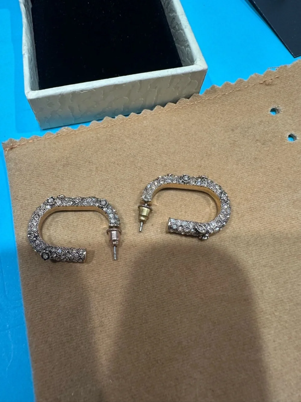 Coach Gold Tone Pavé Floral Oval Hoop Earrings Crystal Hoop Earrings NWT - Picture 7 of 11